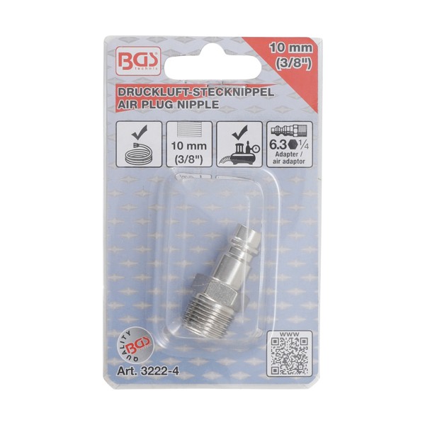 BGS Druckluft-Stecknippel | 6,3 mm (1/4"") Außengewinde