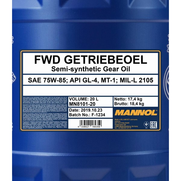 Mannol 8101 FWD 75W-85 Getriebeöl 20l Kanister