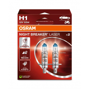 Osram Night Breaker® Laser Glühlampe H1 P14.5s 12V 55W 3400K Doppelpack