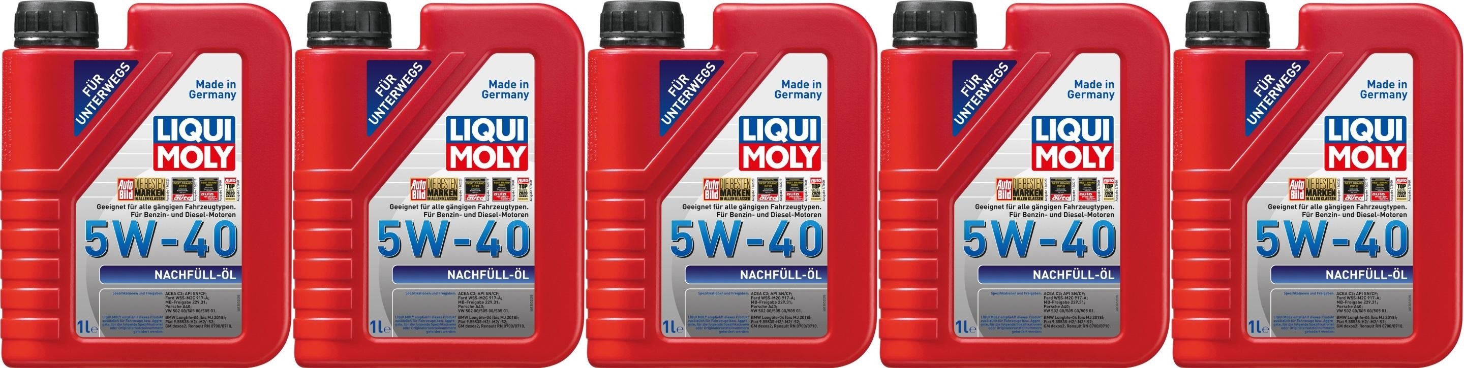 Liqui Moly 1305 Nachfüll Öl 5W-40 Motoröl 5x 1l = 5