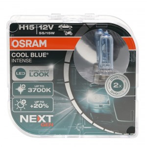 Osram Cool Blue Intense Next Gen Glühlampe H15 PGJ23t-1 12V 55W/15W >3700K Doppelpack