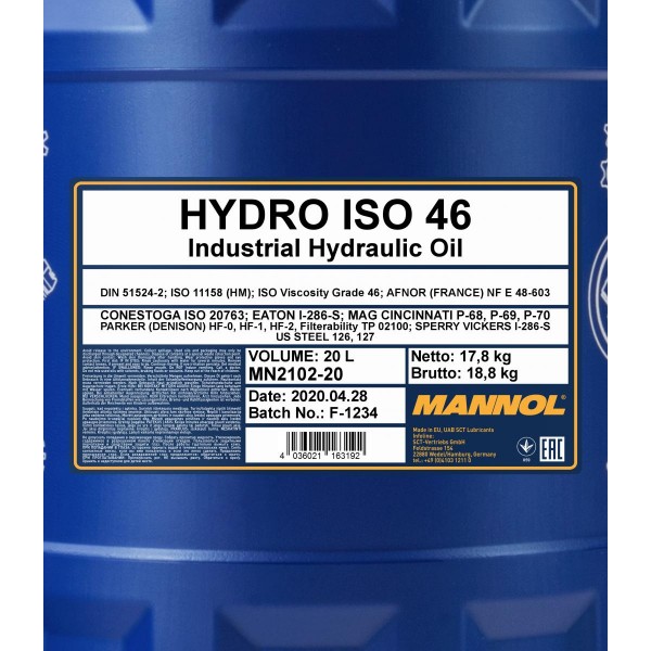  MANNOL Hydro ISO 46 Huiles Minérales hydrauliköl, 10 L