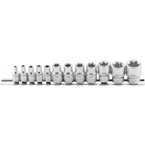BGS 2038 Steckschlüssel-Einsatz-Satz E-Profil | Antrieb Innenvierkant 6,3 mm (1/4"") / 10 mm (3/8"") | SW E4 - E20 | 12-tlg.